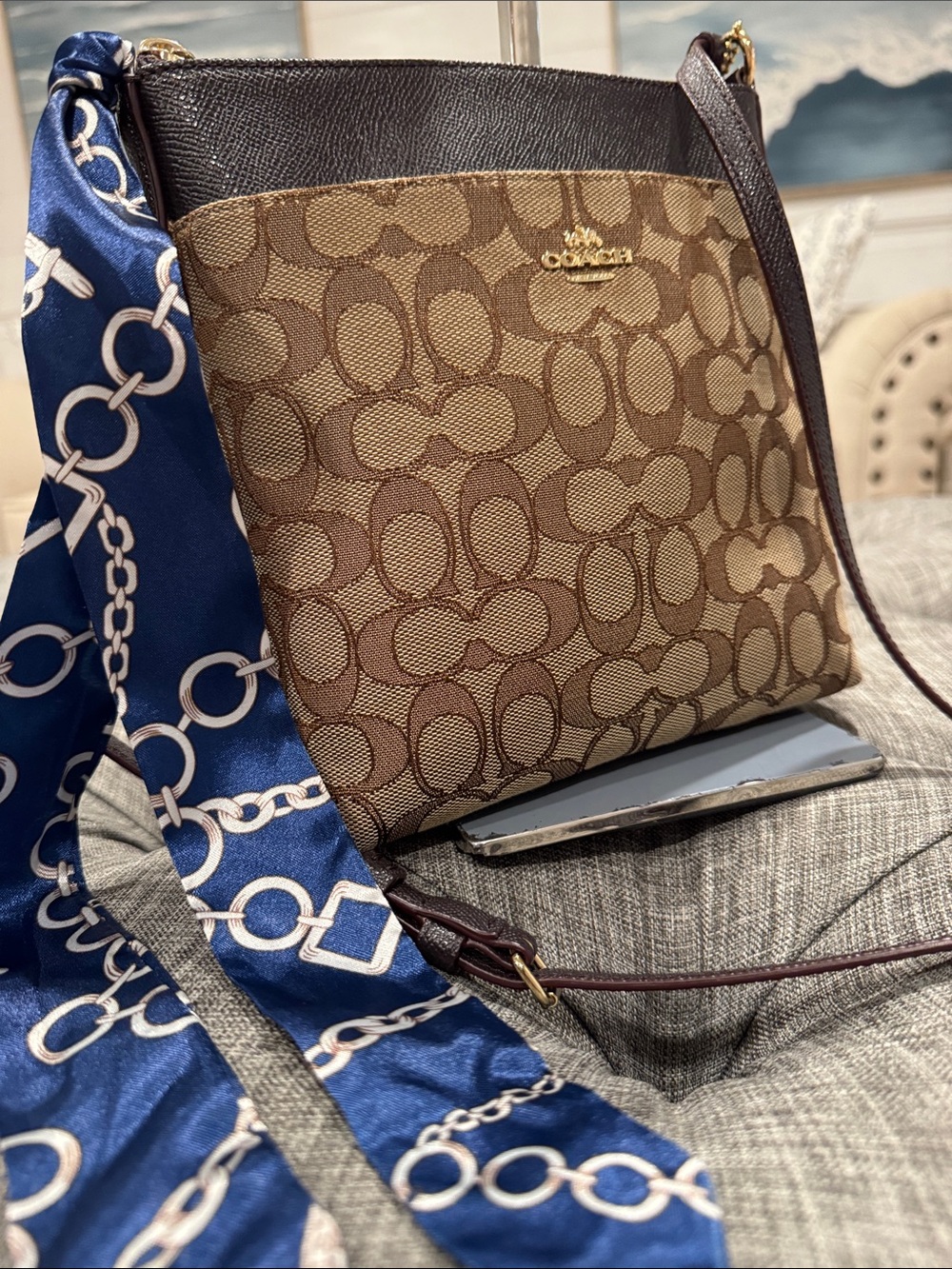 Coach Bag Kitt Brown Signature Canvas Leather Trim Crossbody Bag - Picture 3 of 17